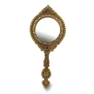 German silver hand mirror, antique makeup mirror, vintage bridal mirror, meenakari mirror, pooja mirror, traditional Indian mirror, decorative silver vanity accessory, handcrafted hand mirror