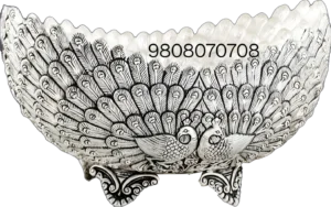 German silver peacock bowl, antique silver serving bowl, peacock dry fruit bowl, pooja thali centerpiece, handcrafted silver décor, wedding gift silverware, oxidized designer bowl