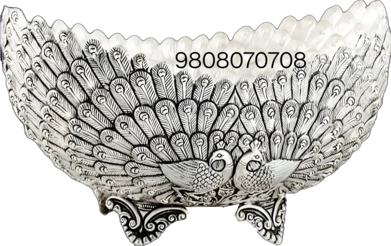 German silver peacock bowl, antique silver serving bowl, peacock dry fruit bowl, pooja thali centerpiece, handcrafted silver décor, wedding gift silverware, oxidized designer bowl