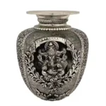 Handcrafted German Silver Ganesha Kalash | Antique Oxidized Pooja Pot for Temple Decor & Gifts